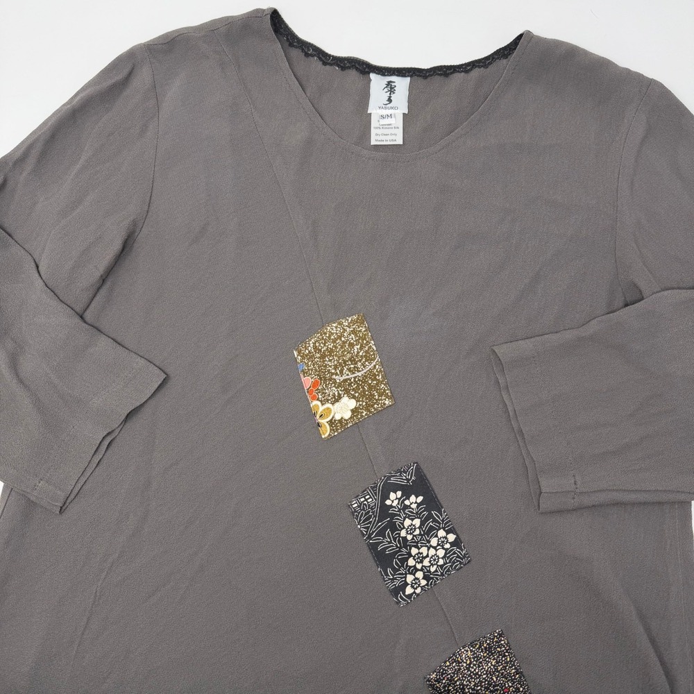 Yasuko Rayon Silk Patchwork Asymmetric Tunic Top S/M Made in USA Boho Lagenlook
